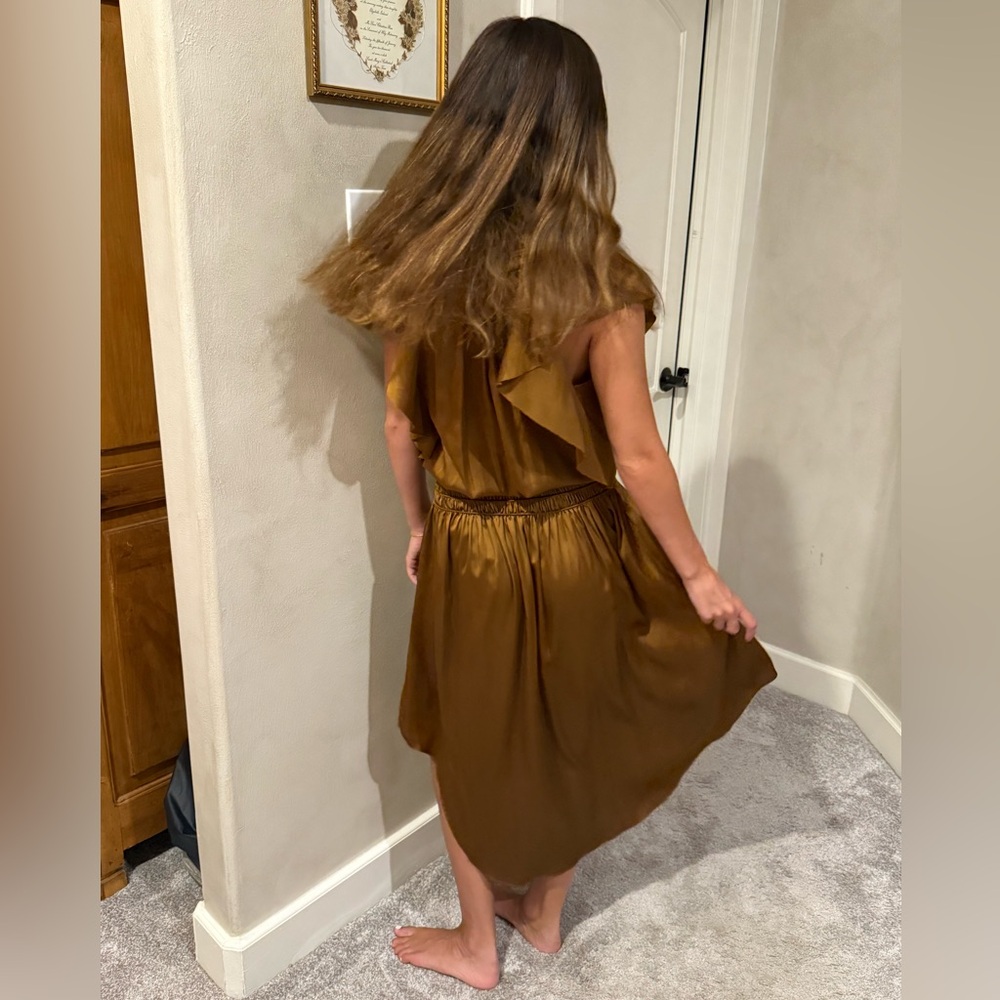 Ramy Brook Wrenn Dress in Metallic Copper Satin Midi Dress Size: Small - Picture 5 of 16